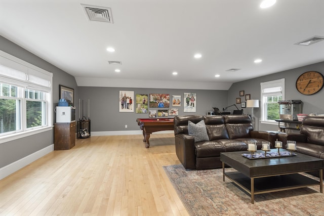 9 Edes Rd, Cumberland, ME 04021 - living area with pool table, recessed lighting, light wood-style flooring, and baseboards