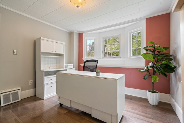 99 Spring St, Saco, ME 04072 - office space featuring ornamental molding, dark wood-type flooring, and baseboards