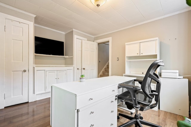 99 Spring St, Saco, ME 04072 - office area with ornamental molding and dark wood-type flooring