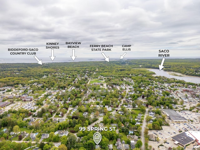 99 Spring St, Saco, ME 04072 - aerial view of a nearby body of water and a heavily wooded area