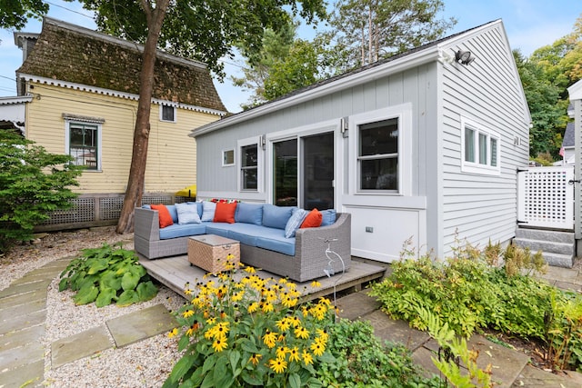 23 Amerescoggin Rd, Falmouth, ME 04105 - view of patio / terrace featuring an outdoor hangout area, a wooden deck, and fence