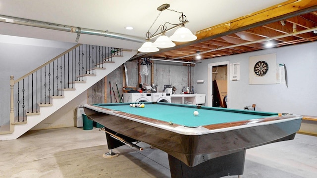 101 Parrott St, South Portland, ME 04106 - recreation room featuring independent washer and dryer, concrete floors, and pool table