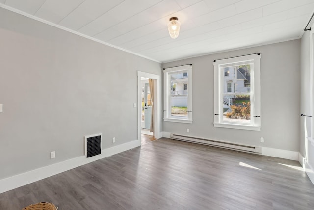 61 Granite St, Bath, ME 04530 - empty room with a baseboard radiator, crown molding, wood finished floors, and baseboards