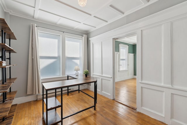61 Granite St, Bath, ME 04530 - office with light wood-style floors, coffered ceiling, a decorative wall, and a baseboard heating unit