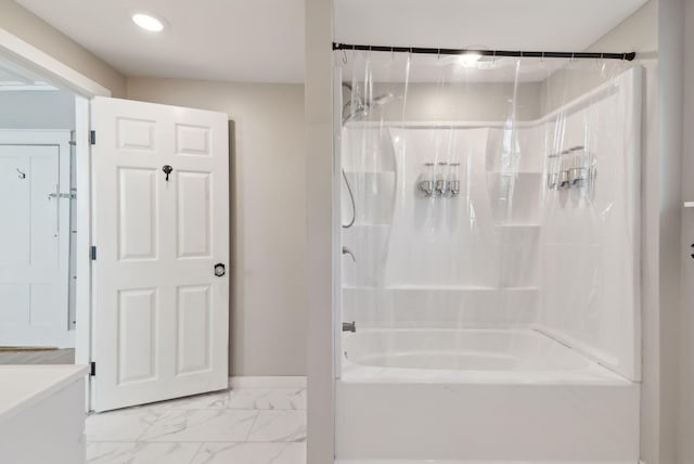 61 Granite St, Bath, ME 04530 - full bathroom with marble finish flooring, recessed lighting, and shower / bathtub combination