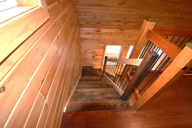 106 Shady Ln, Newport, ME 04953 - stairway featuring wooden walls and wood finished floors