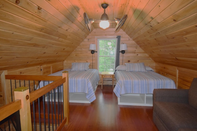 106 Shady Ln, Newport, ME 04953 - bedroom with wooden ceiling, wood walls, lofted ceiling, and wood finished floors