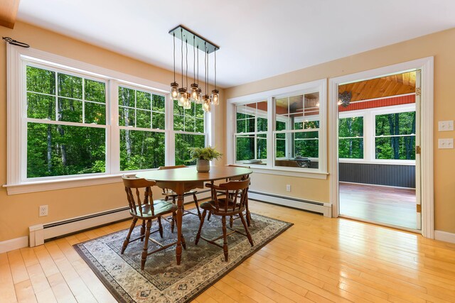 400 Chopps Cross Rd, Woolwich, ME 04579 - dining room with baseboard heating, healthy amount of natural light, and light wood-type flooring