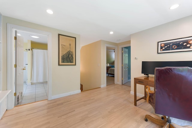 400 Chopps Cross Rd, Woolwich, ME 04579 - home office featuring light wood-style floors, baseboards, and recessed lighting