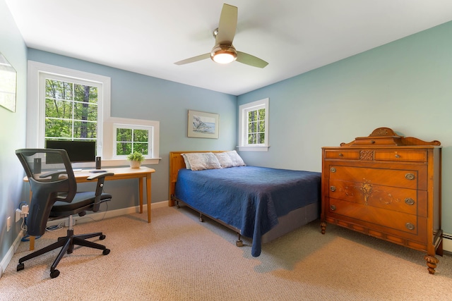 400 Chopps Cross Rd, Woolwich, ME 04579 - carpeted bedroom with an office area, ceiling fan, and baseboards