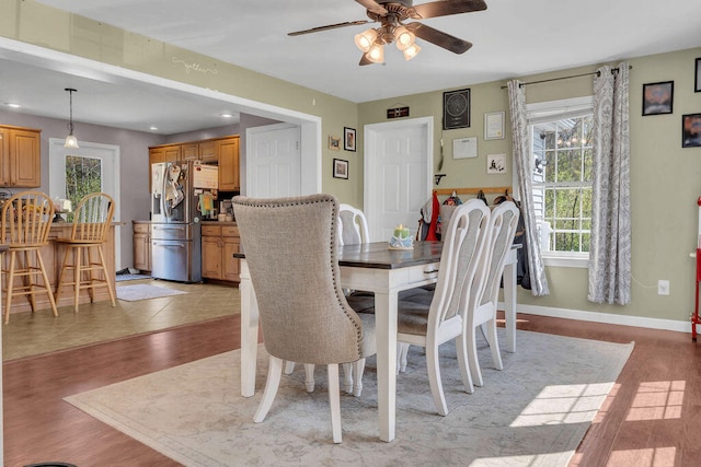 37 Birchwood Ln, Bowdoinham, ME 04008 - dining space with a ceiling fan, healthy amount of natural light, light wood finished floors, recessed lighting, and baseboards