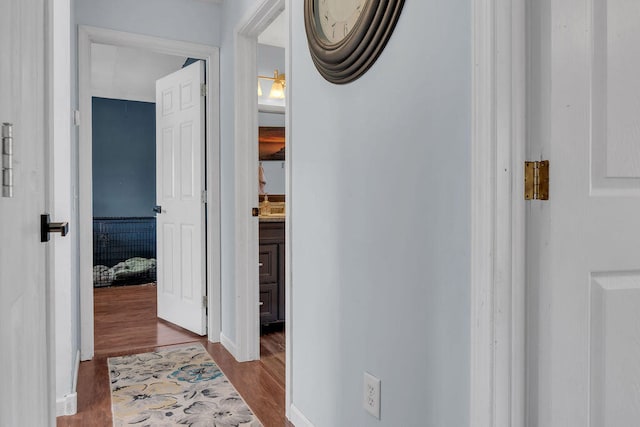 37 Birchwood Ln, Bowdoinham, ME 04008 - hall featuring dark wood-style floors and baseboards
