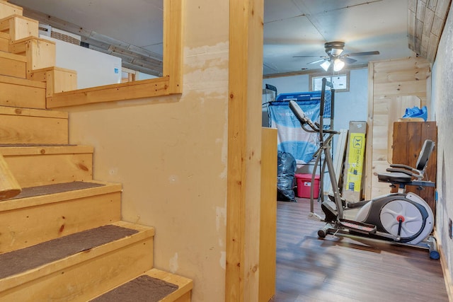 37 Birchwood Ln, Bowdoinham, ME 04008 - workout area with wood finished floors and ceiling fan