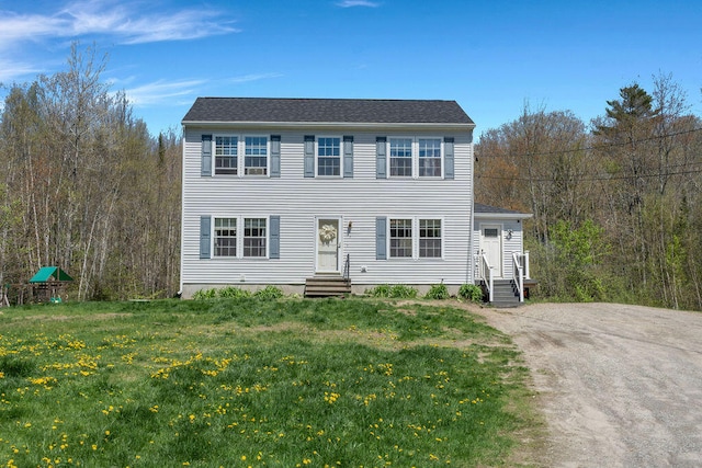 37 Birchwood Ln, Bowdoinham, ME 04008 - view of front facade with entry steps and a front lawn