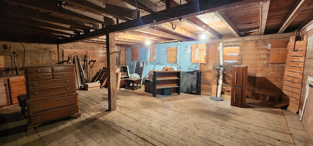 281 Cross Rd, Washburn, ME 04786 - unfinished below grade area with wooden walls and hardwood / wood-style floors