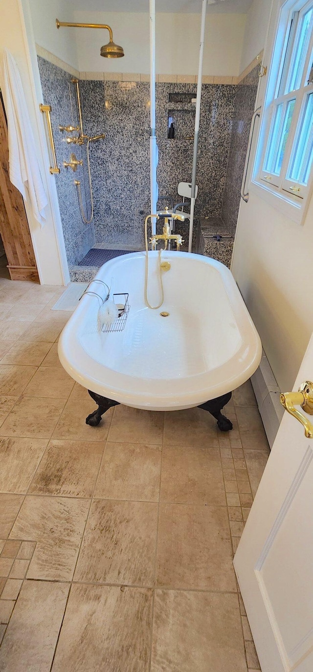 281 Cross Rd, Washburn, ME 04786 - bathroom with a walk in shower and a freestanding bath