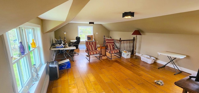 281 Cross Rd, Washburn, ME 04786 - office featuring light wood-type flooring, lofted ceiling, and baseboards