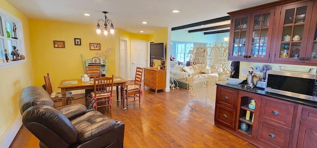 281 Cross Rd, Washburn, ME 04786 - dining space with recessed lighting, wood finished floors, and a chandelier