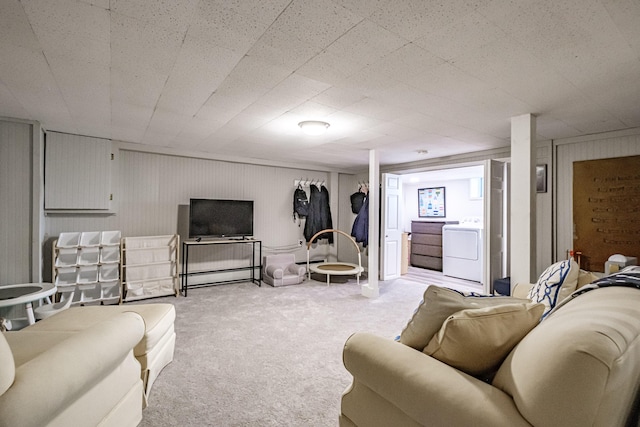 301 Sherwood St, Portland, ME 04103 - carpeted living room featuring washer / dryer