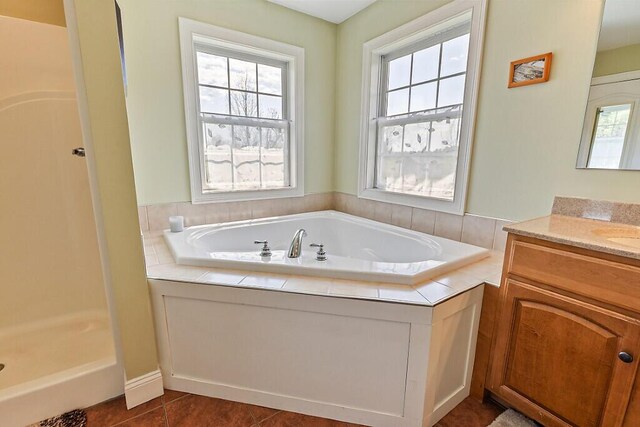 30 Royale Dr, Sidney, ME 04330 - bathroom with vanity, a bath, tile patterned flooring, and a stall shower