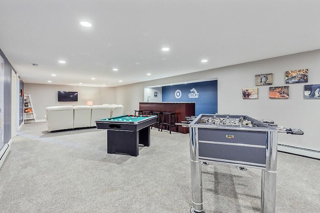 30 Royale Dr, Sidney, ME 04330 - recreation room with carpet, a bar, recessed lighting, billiards, and a baseboard radiator