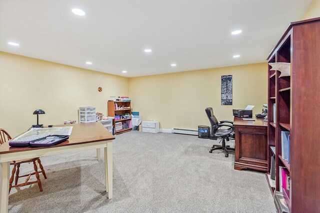 30 Royale Dr, Sidney, ME 04330 - carpeted home office featuring recessed lighting, a baseboard heating unit, and baseboards