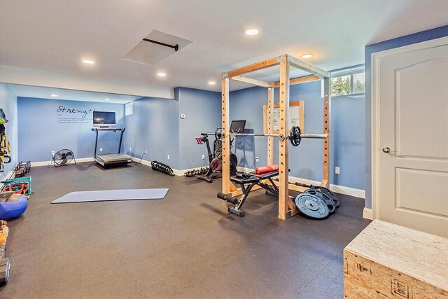 30 Royale Dr, Sidney, ME 04330 - exercise room with baseboards and recessed lighting