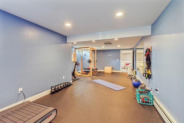 30 Royale Dr, Sidney, ME 04330 - exercise area featuring baseboard heating, recessed lighting, and baseboards