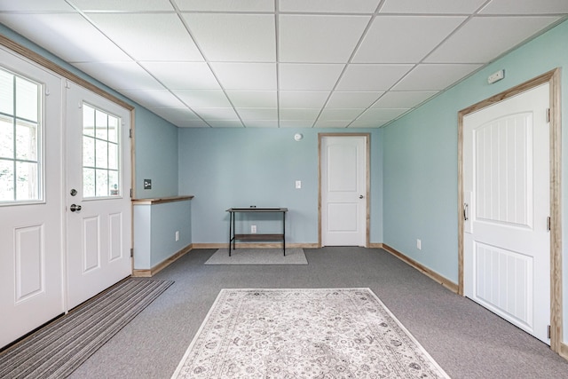 48 Sancho Dr, Saco, ME 04072 - carpeted entryway featuring a drop ceiling and baseboards
