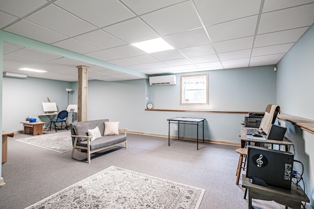 48 Sancho Dr, Saco, ME 04072 - playroom featuring a wall mounted AC, carpet floors, a paneled ceiling, and baseboards