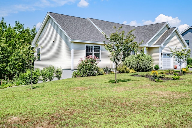 48 Sancho Dr, Saco, ME 04072 - view of front facade featuring a shingled roof, a front lawn, and an attached garage
