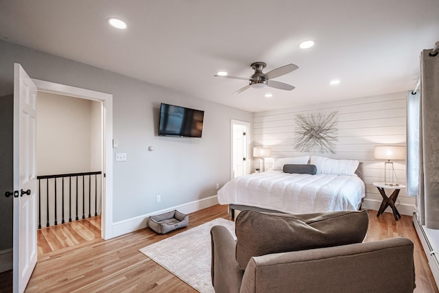 28 Stone Dr, Cape Elizabeth, ME 04107 - bedroom featuring light wood-style flooring, baseboards, a baseboard radiator, recessed lighting, and a ceiling fan