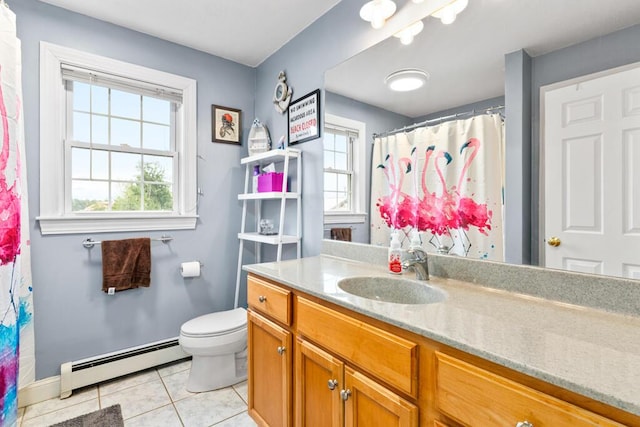 333 N St Unit 5, Saco, ME 04072 - bathroom with baseboard heating, tile patterned floors, vanity, toilet, and baseboards
