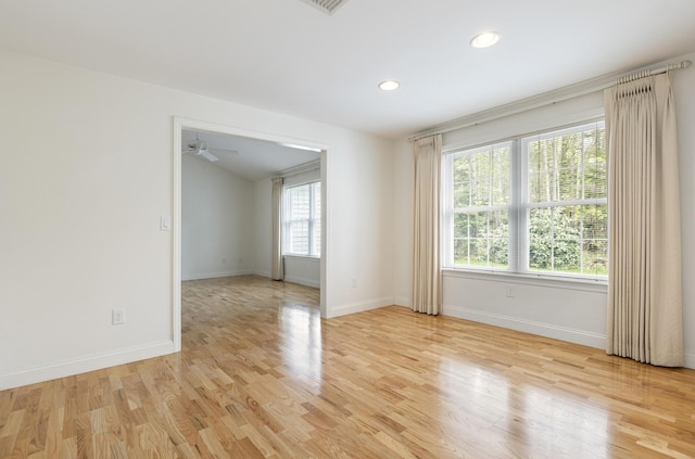 5 Honeysuckle Ln, Scarborough, ME 04074 - spare room with baseboards, light wood finished floors, recessed lighting, and ceiling fan