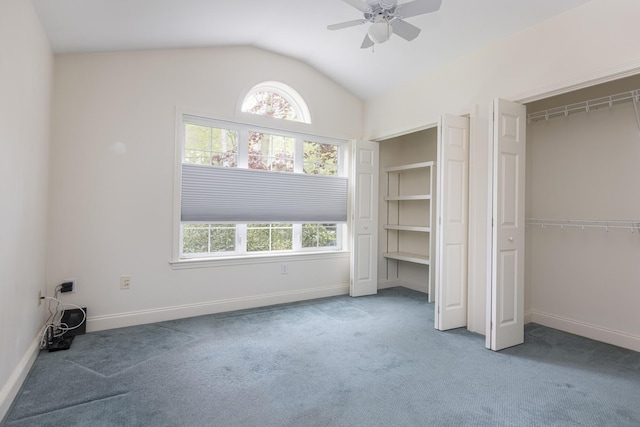 5 Honeysuckle Ln, Scarborough, ME 04074 - unfurnished bedroom with vaulted ceiling, carpet, baseboards, and ceiling fan