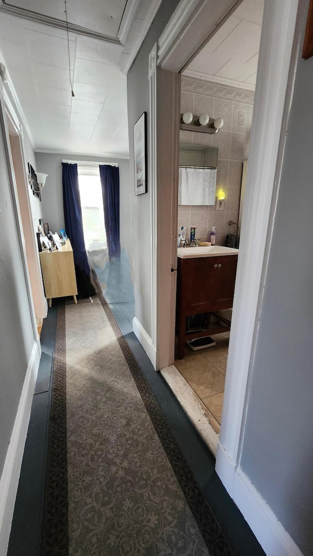 295 Grove St, Bangor, ME 04401 - hall with baseboards and dark colored carpet