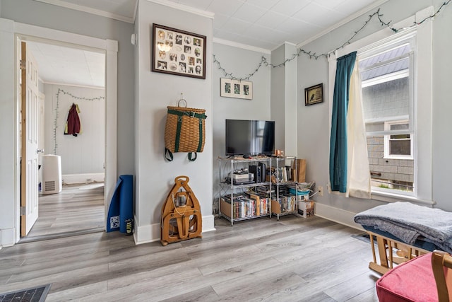 192 Wilson St, Brewer, ME 04412 - living area with ornamental molding, wood finished floors, and baseboards