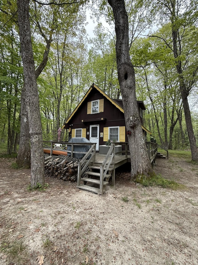 26-28 Acorn Rd, Naples, ME 04055 - rear view of property with a wooden deck
