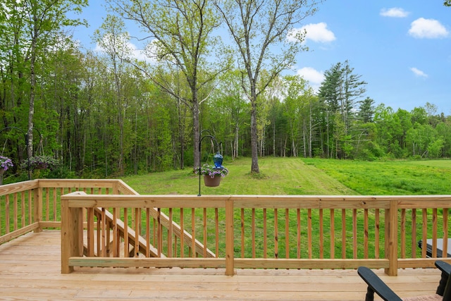 6 Bluebird Way, Kennebunk, ME 04043 - wooden deck featuring a yard and a forest view