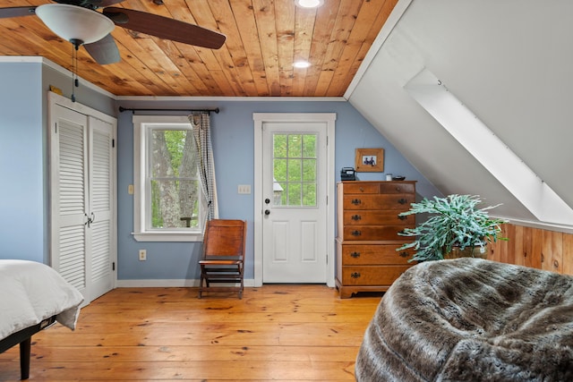 6 Bluebird Way, Kennebunk, ME 04043 - living area featuring ceiling fan, wood ceiling, vaulted ceiling, light wood-style floors, and recessed lighting