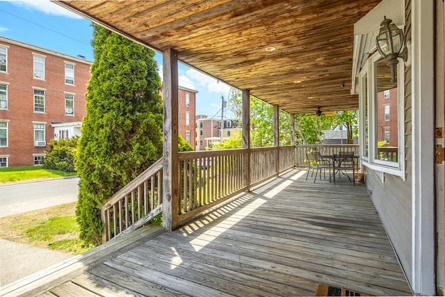23 Paul St, South Berwick, ME 03908 - wooden terrace featuring outdoor dining area and a ceiling fan