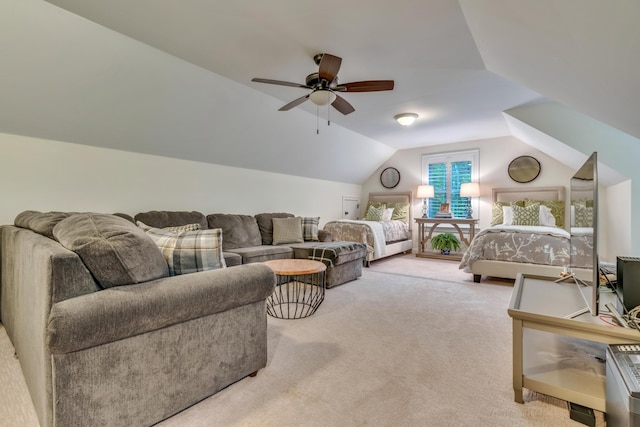 4 Brown Hill Ln, Scarborough, ME 04074 - bedroom with light carpet, vaulted ceiling, and ceiling fan