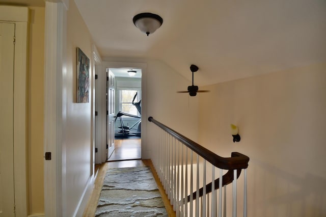 131 N St, Bath, ME 04530 - hallway with vaulted ceiling and light wood-style floors