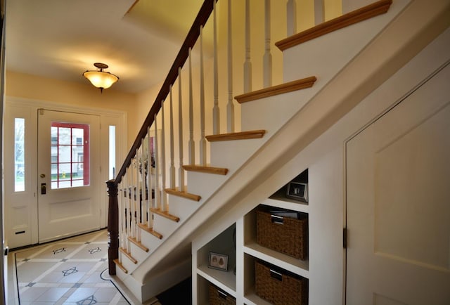 131 N St, Bath, ME 04530 - entryway with stairs and inlaid floor details