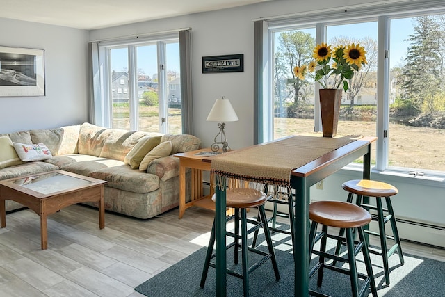 living area featuring healthy amount of natural light and a baseboard radiator