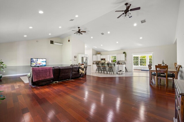 29 Gabriels Way, Turner, ME 04282 - living room featuring ceiling fan, vaulted ceiling, and wood finished floors