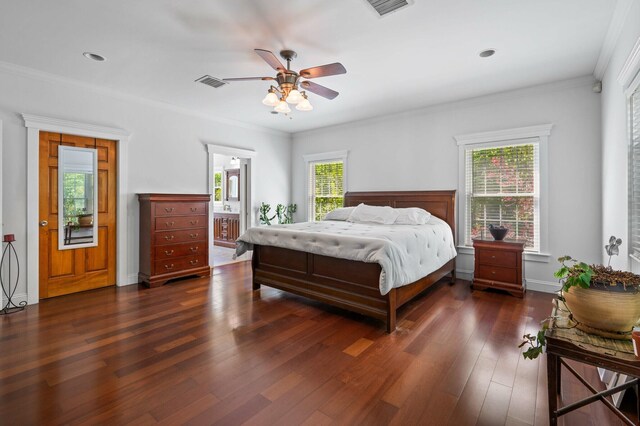 29 Gabriels Way, Turner, ME 04282 - bedroom with wood finished floors, crown molding, ensuite bath, and ceiling fan