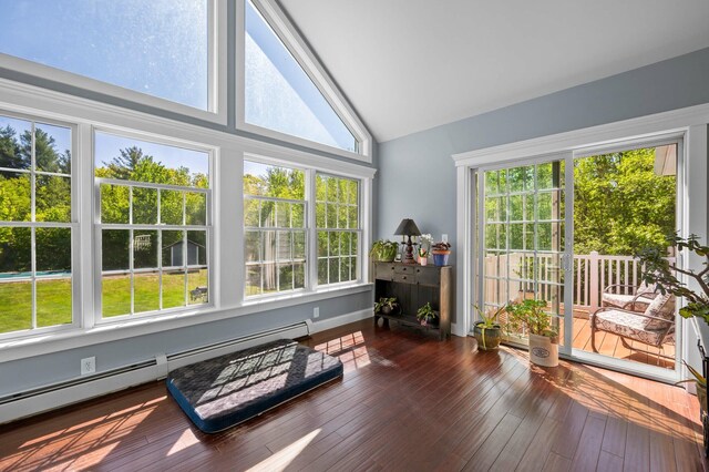 29 Gabriels Way, Turner, ME 04282 - sunroom featuring a baseboard radiator and vaulted ceiling