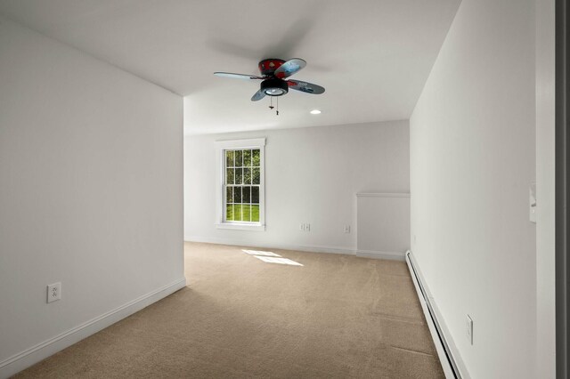 29 Gabriels Way, Turner, ME 04282 - spare room featuring ceiling fan, light colored carpet, baseboard heating, baseboards, and recessed lighting