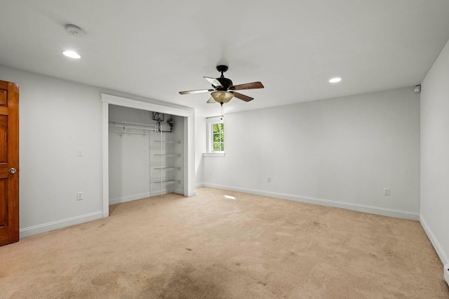 29 Gabriels Way, Turner, ME 04282 - unfurnished bedroom with a closet, carpet, baseboards, recessed lighting, and ceiling fan